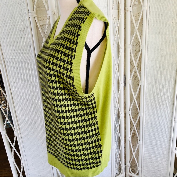 FINK Sweater Vest Houndstooth Lime Green Vintage Y2K 90 URBAN OUTFITTERS size XL - Picture 4 of 15